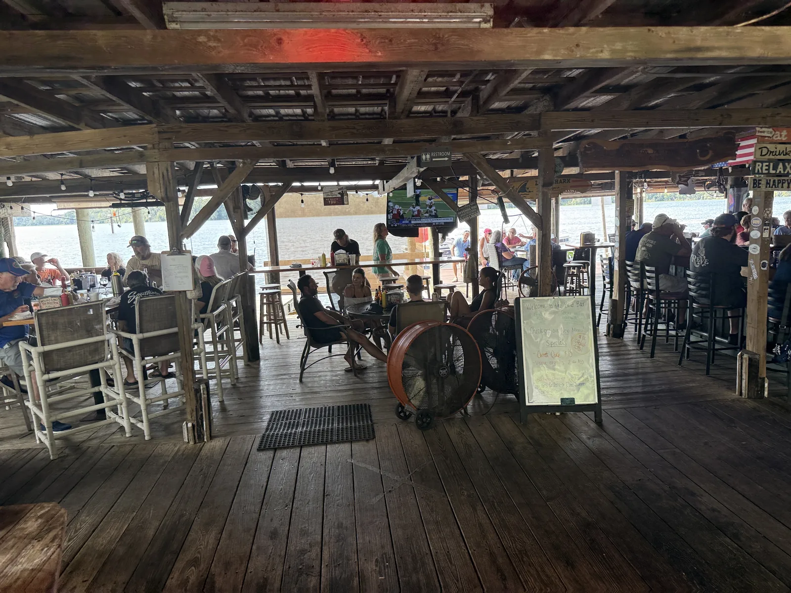 Under the Boat Bar pavilion on the river during Cartoberfest in Welaka