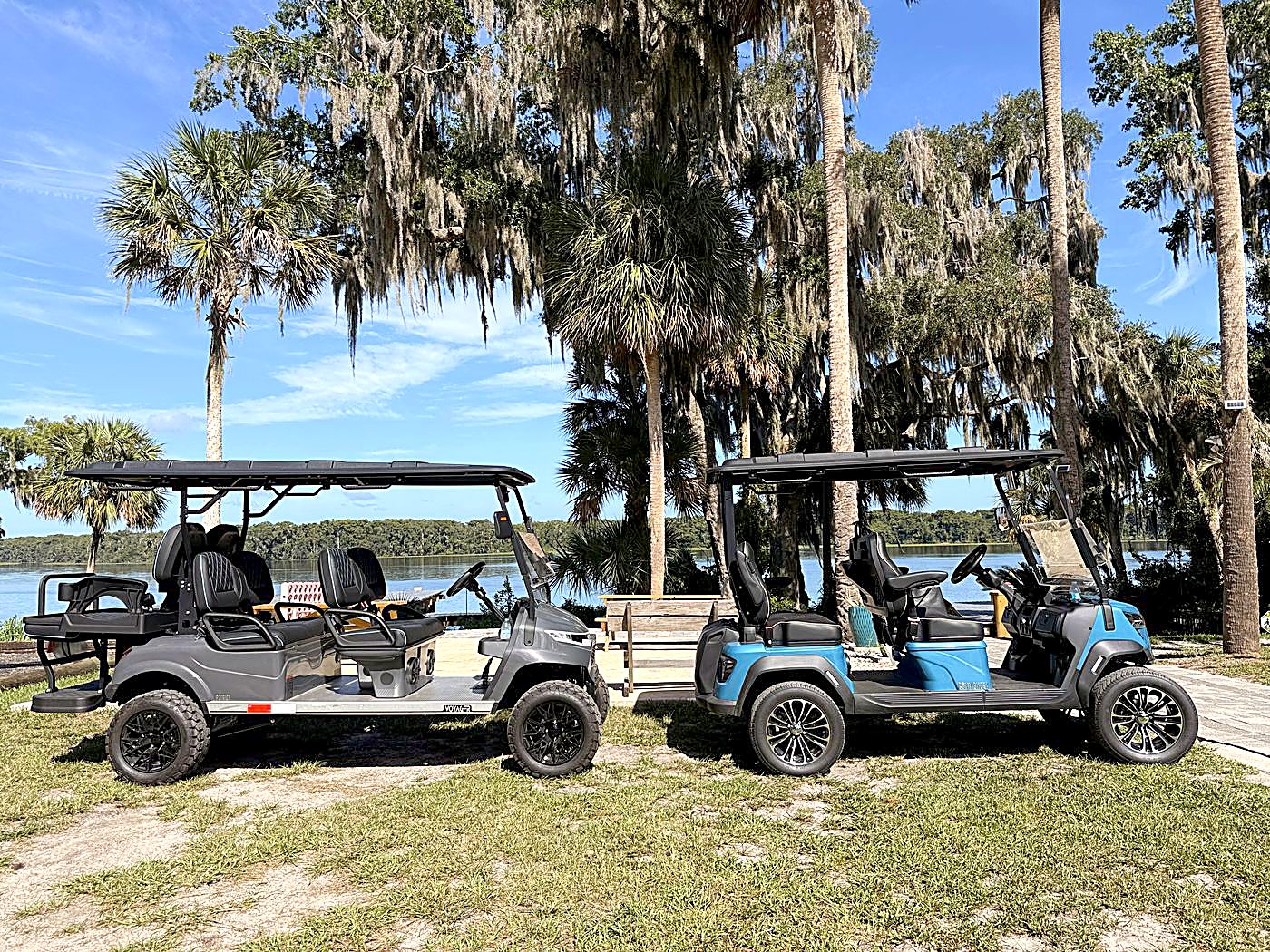 Both Welaka golf carts at the St. Johns riverfront