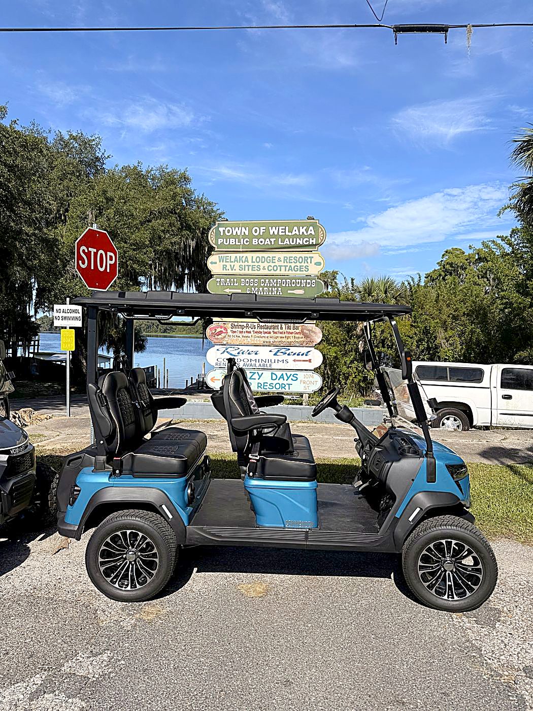 Golf cart at the Town of Welaka public boat launch