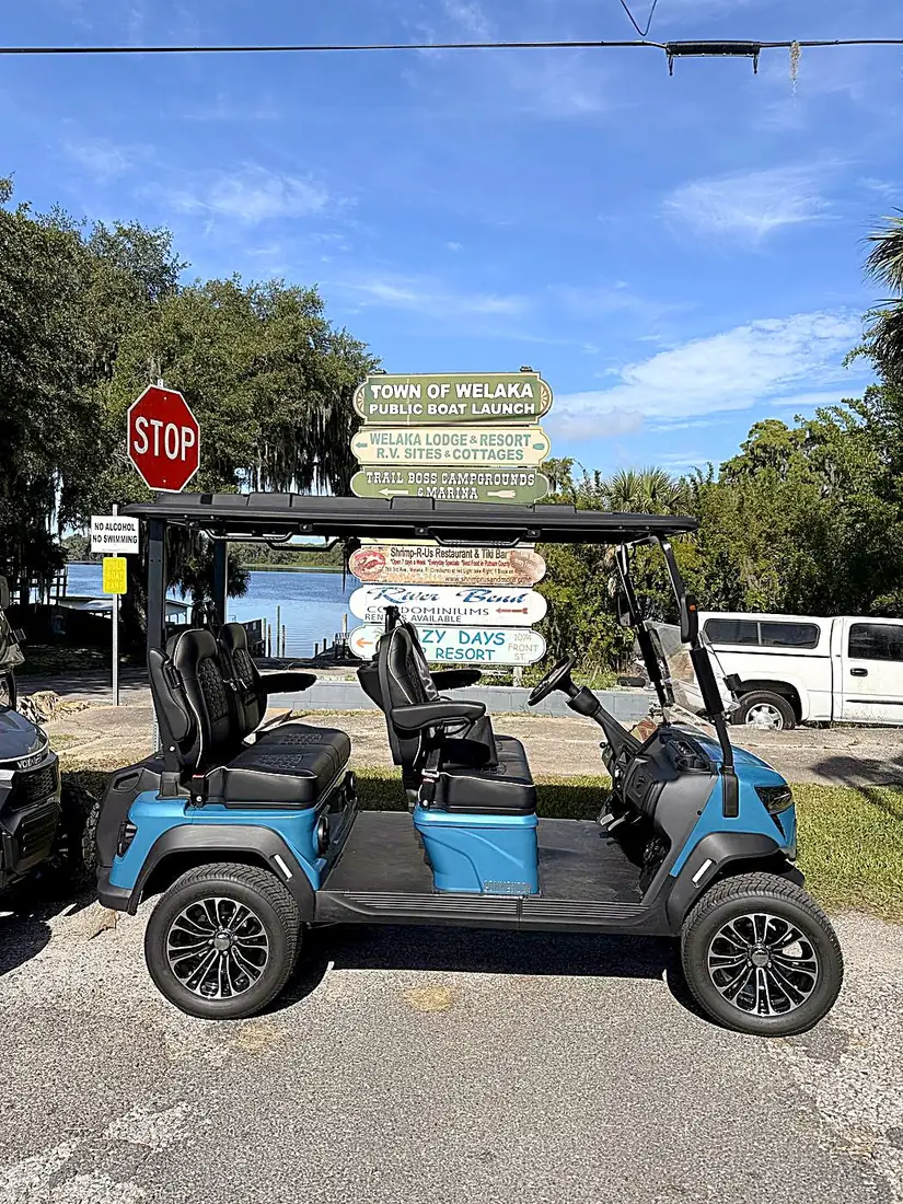 Golf cart at the Town of Welaka public boat launch