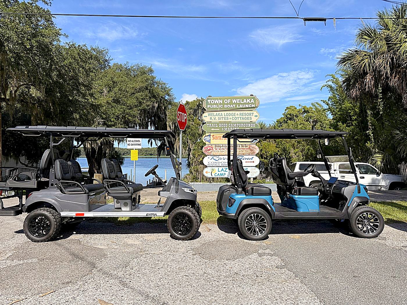 Both golf carts at the Welaka boat launch
