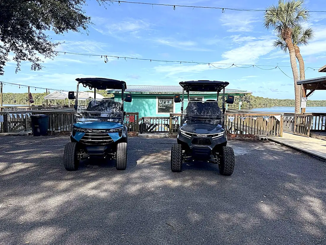 Welaka golf carts at the waterfront marina