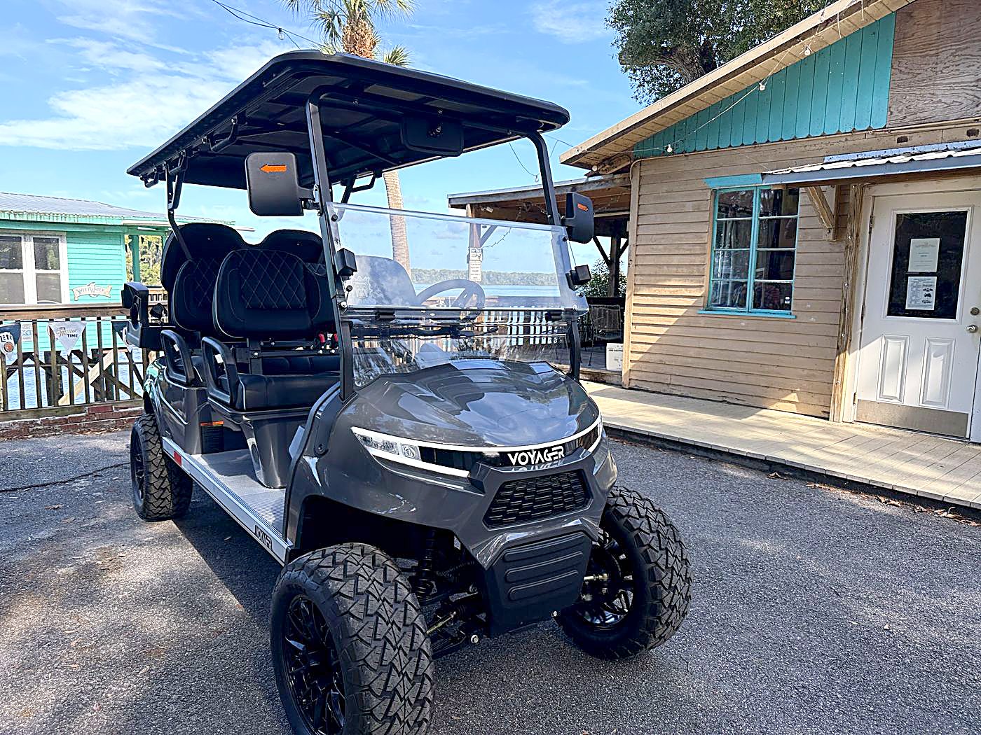 Golf cart at a Welaka waterfront spot