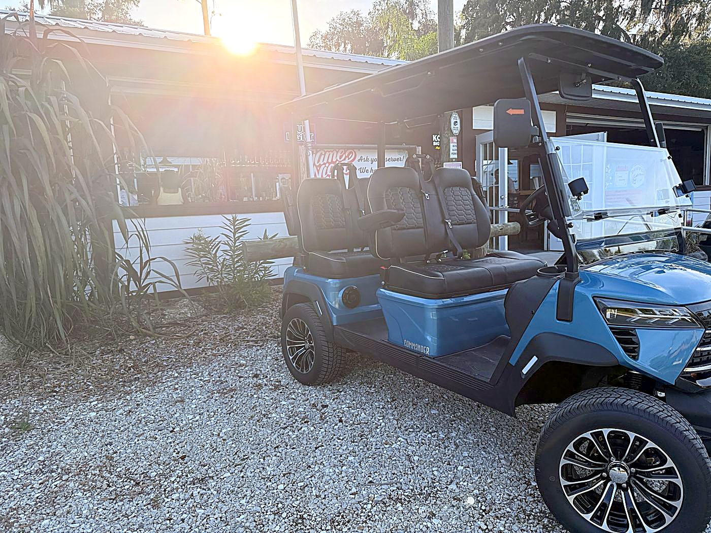 Golf cart at a Welaka waterfront bar