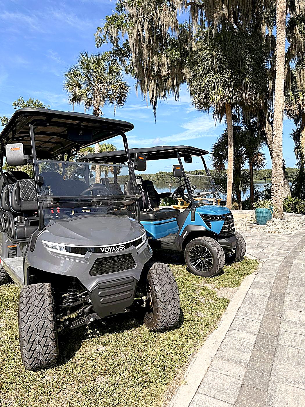 Welaka golf cart on the St. Johns riverfront path