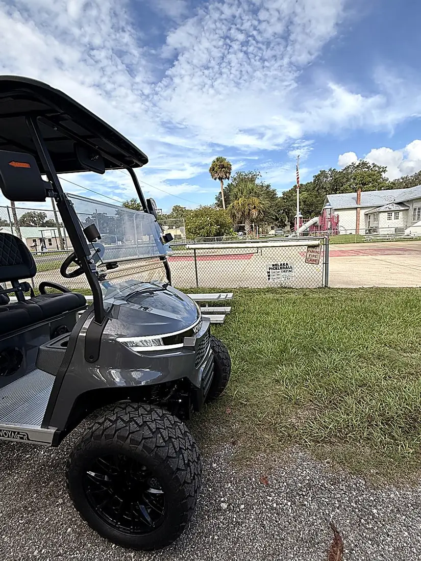 Welaka golf cart at the Welaka pickleball courts